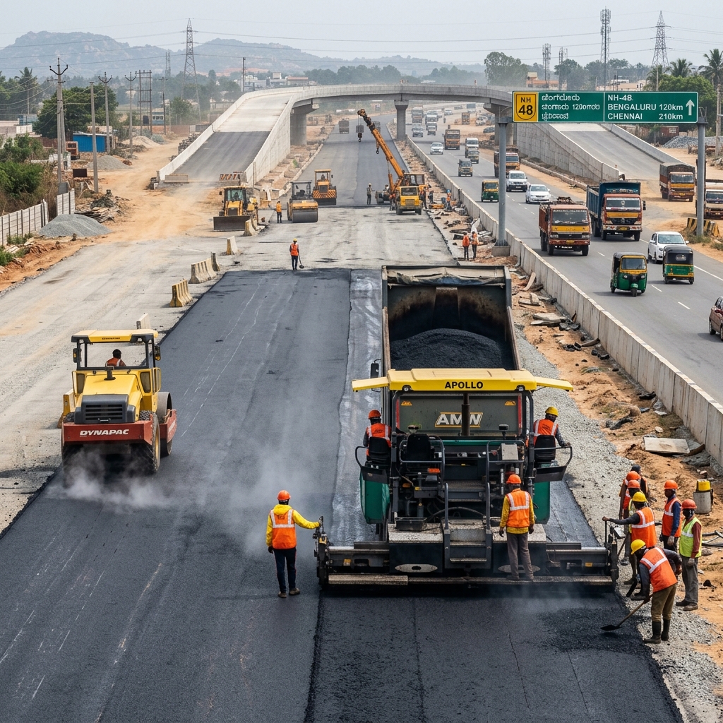 NH-48 highway paving construction site India